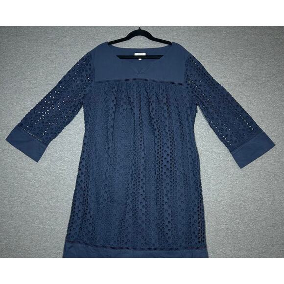 Crown & Ivy | Women's Navy Blue Burnout 100% Cotton Eyelets Mini Dress | 8P - Picture 1 of 3